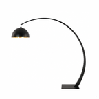 A modern black arched floor lamp with a dome-shaped shade and a square base, shown against a plain white background.